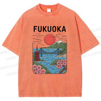 Unisex Fukuoka Japan Printed Washed Tee