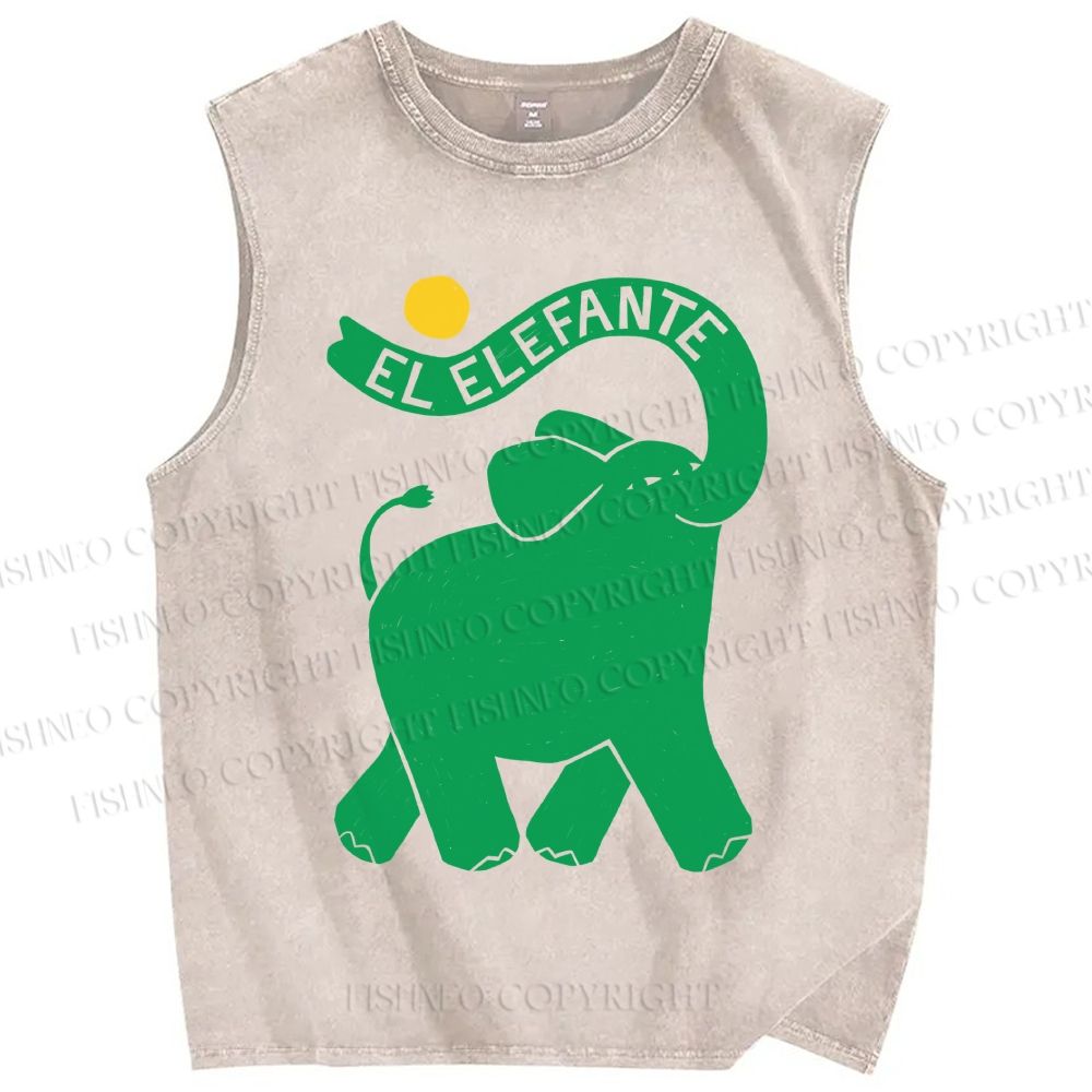 Unisex El Elefante Printed Washed Tank Top