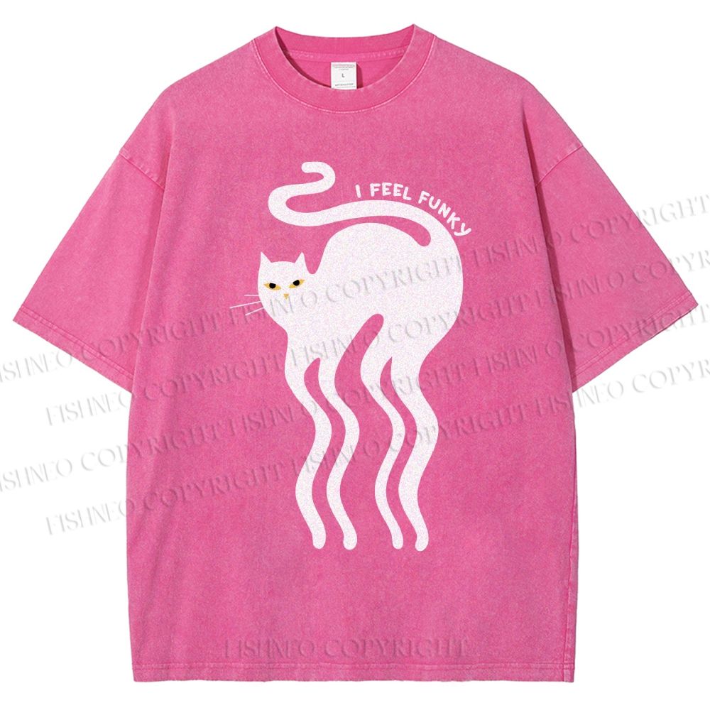 Unisex I Feel Funky Cat Printed Washed Tee