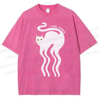Unisex I Feel Funky Cat Printed Washed Tee
