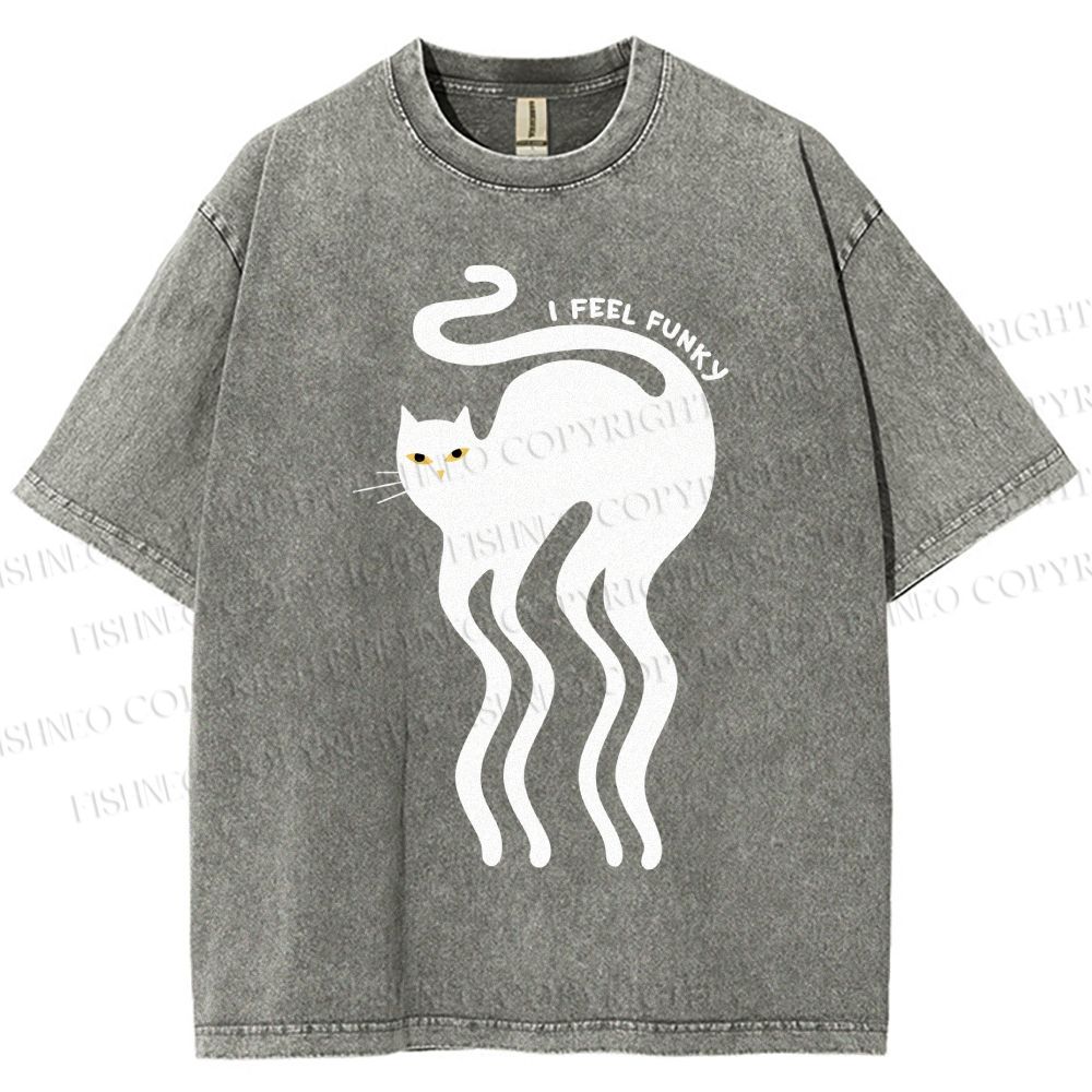 Unisex I Feel Funky Cat Printed Washed Tee
