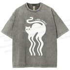 Unisex I Feel Funky Cat Printed Washed Tee