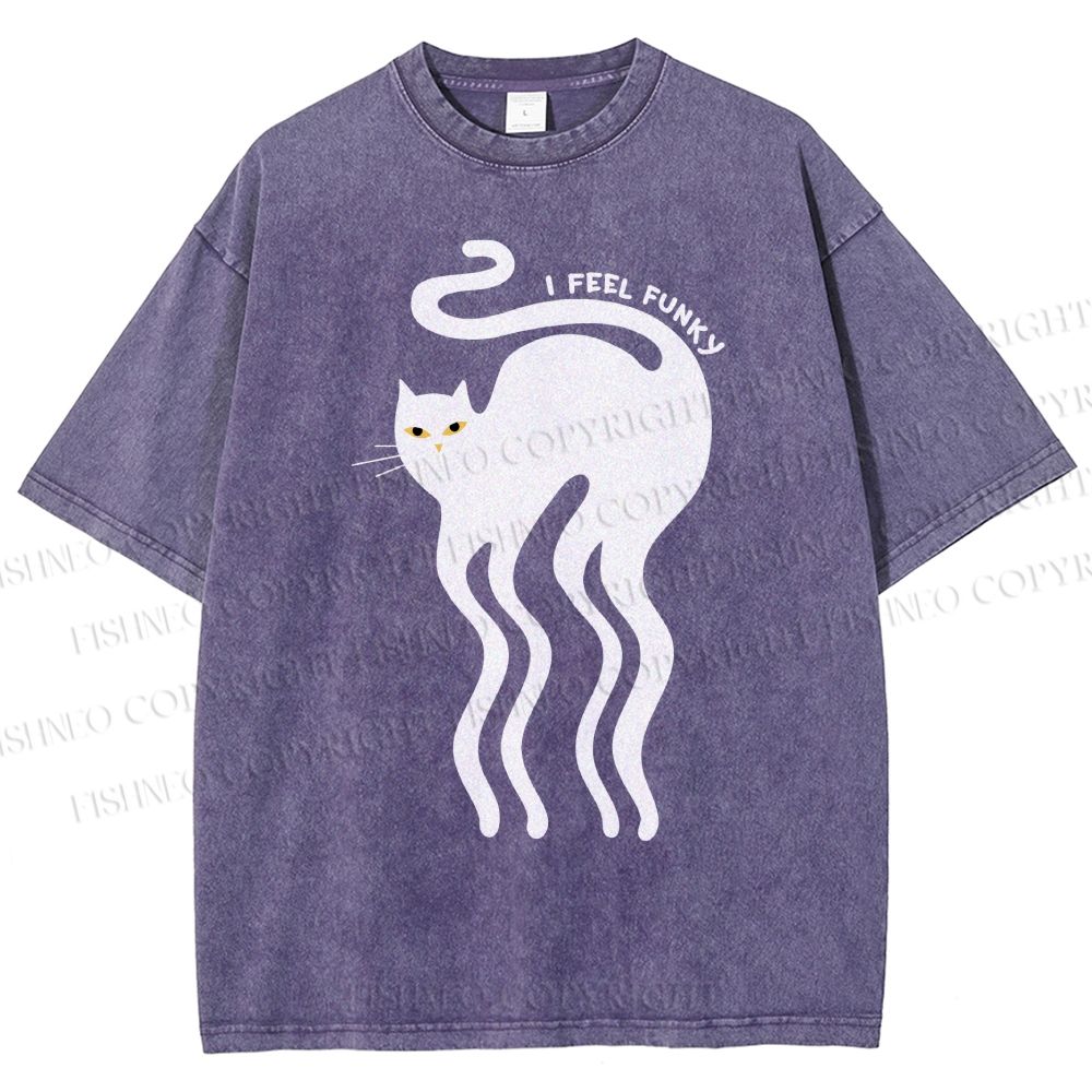 Unisex I Feel Funky Cat Printed Washed Tee