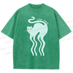 Unisex I Feel Funky Cat Printed Washed Tee