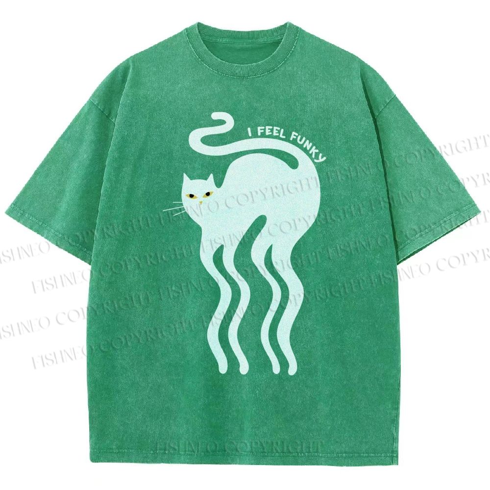 Unisex I Feel Funky Cat Printed Washed Tee