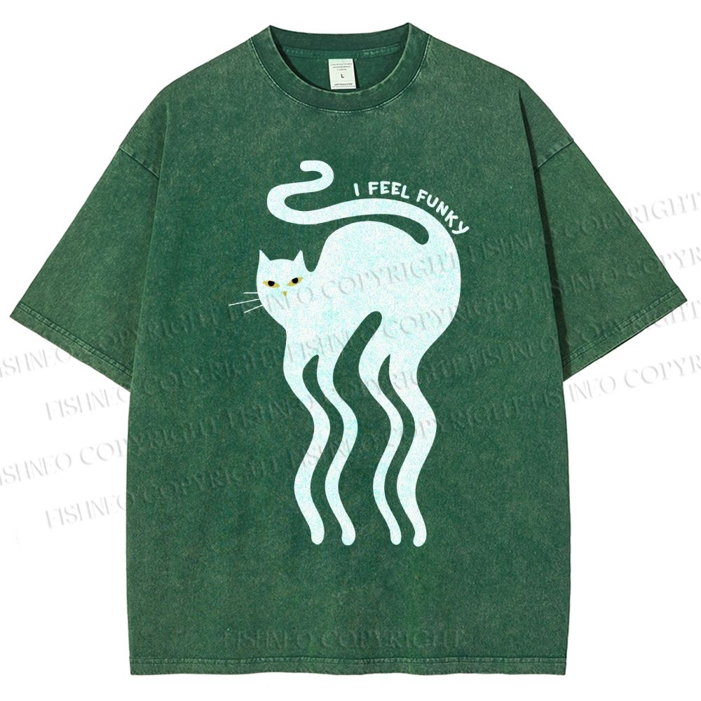 Unisex I Feel Funky Cat Printed Washed Tee