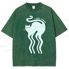Unisex I Feel Funky Cat Printed Washed Tee