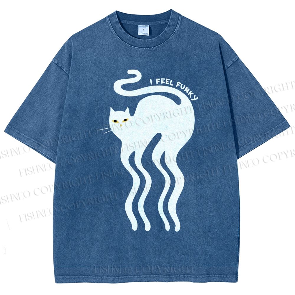 Unisex I Feel Funky Cat Printed Washed Tee