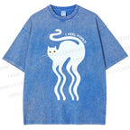 Unisex I Feel Funky Cat Printed Washed Tee