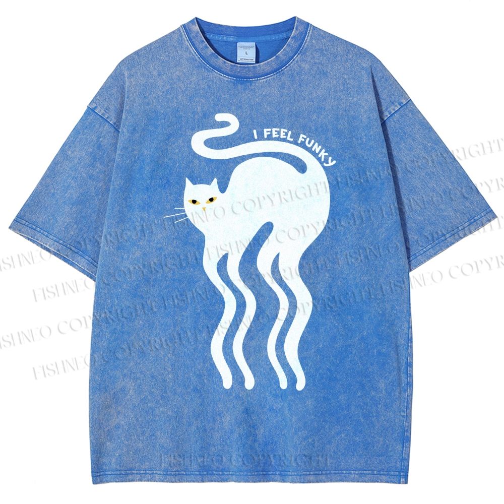 Unisex I Feel Funky Cat Printed Washed Tee