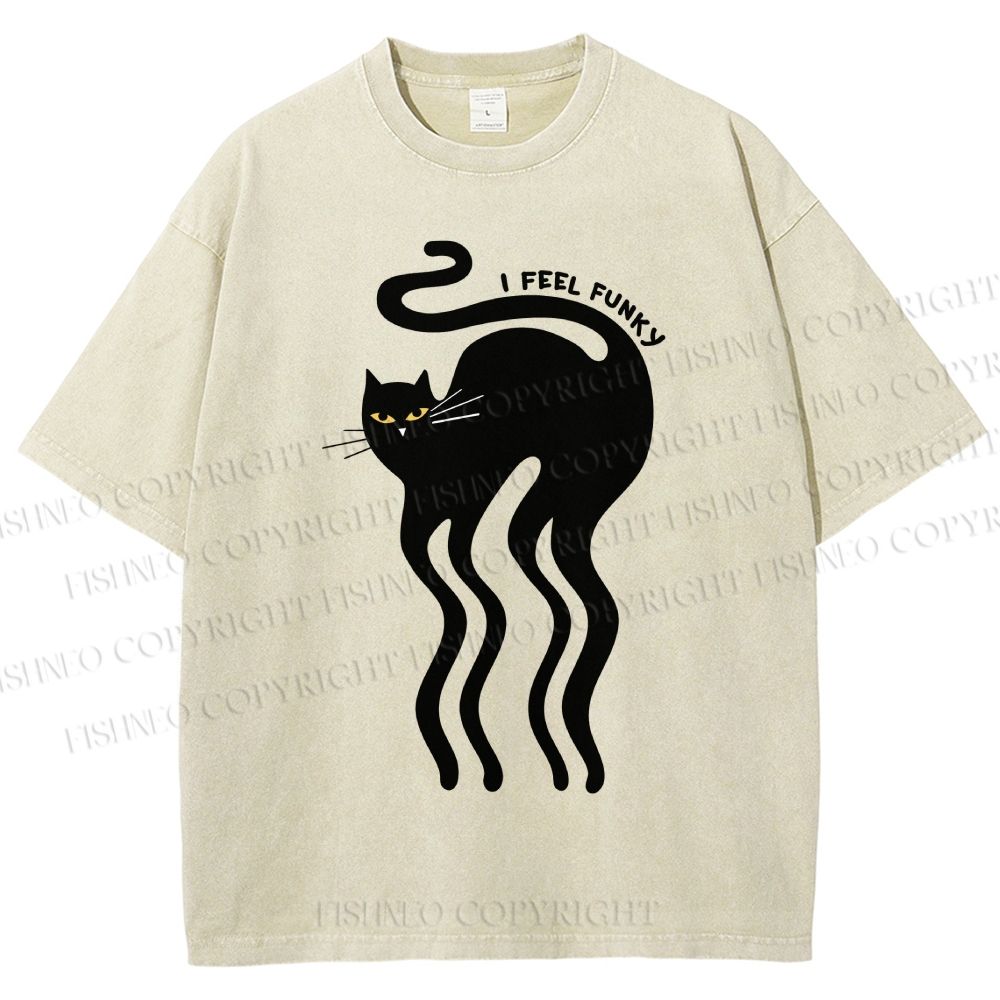 Unisex I Feel Funky Cat Printed Washed Tee