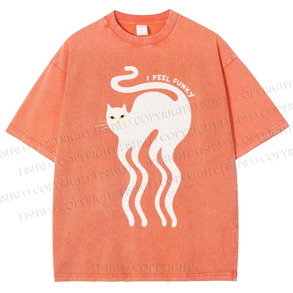 Unisex I Feel Funky Cat Printed Washed Tee