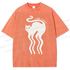 Unisex I Feel Funky Cat Printed Washed Tee
