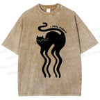 Unisex I Feel Funky Cat Printed Washed Tee