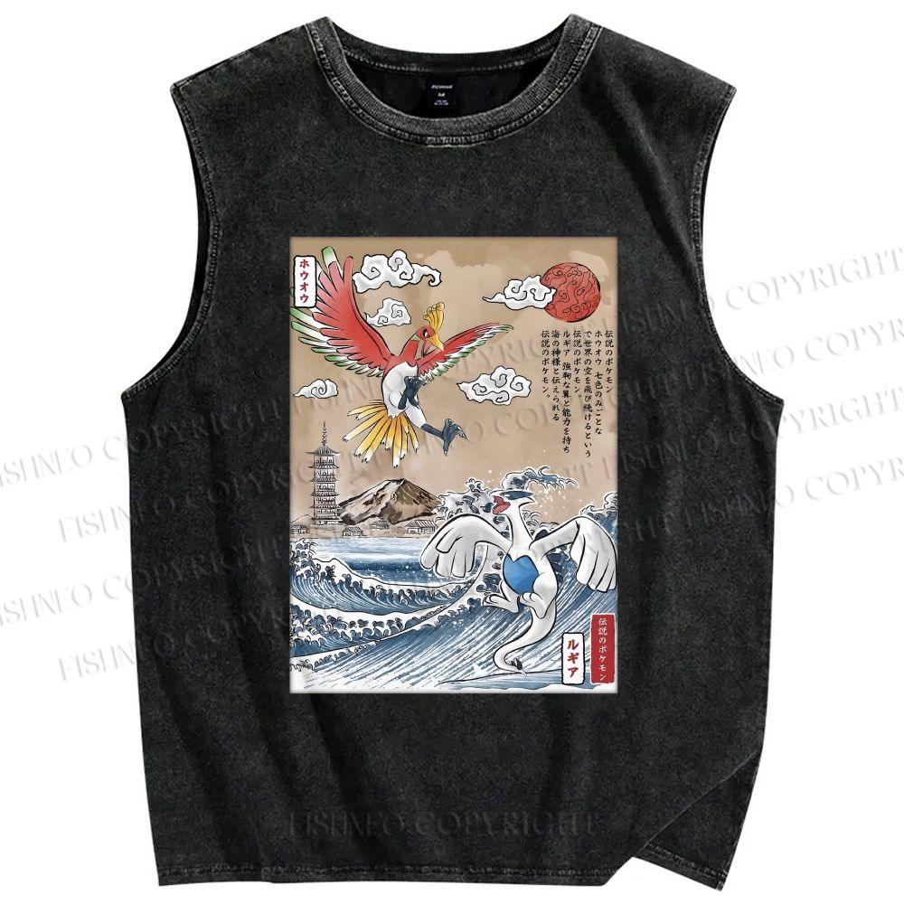 Unisex Lugia vs Ho-oh Printed Washed Tank Top