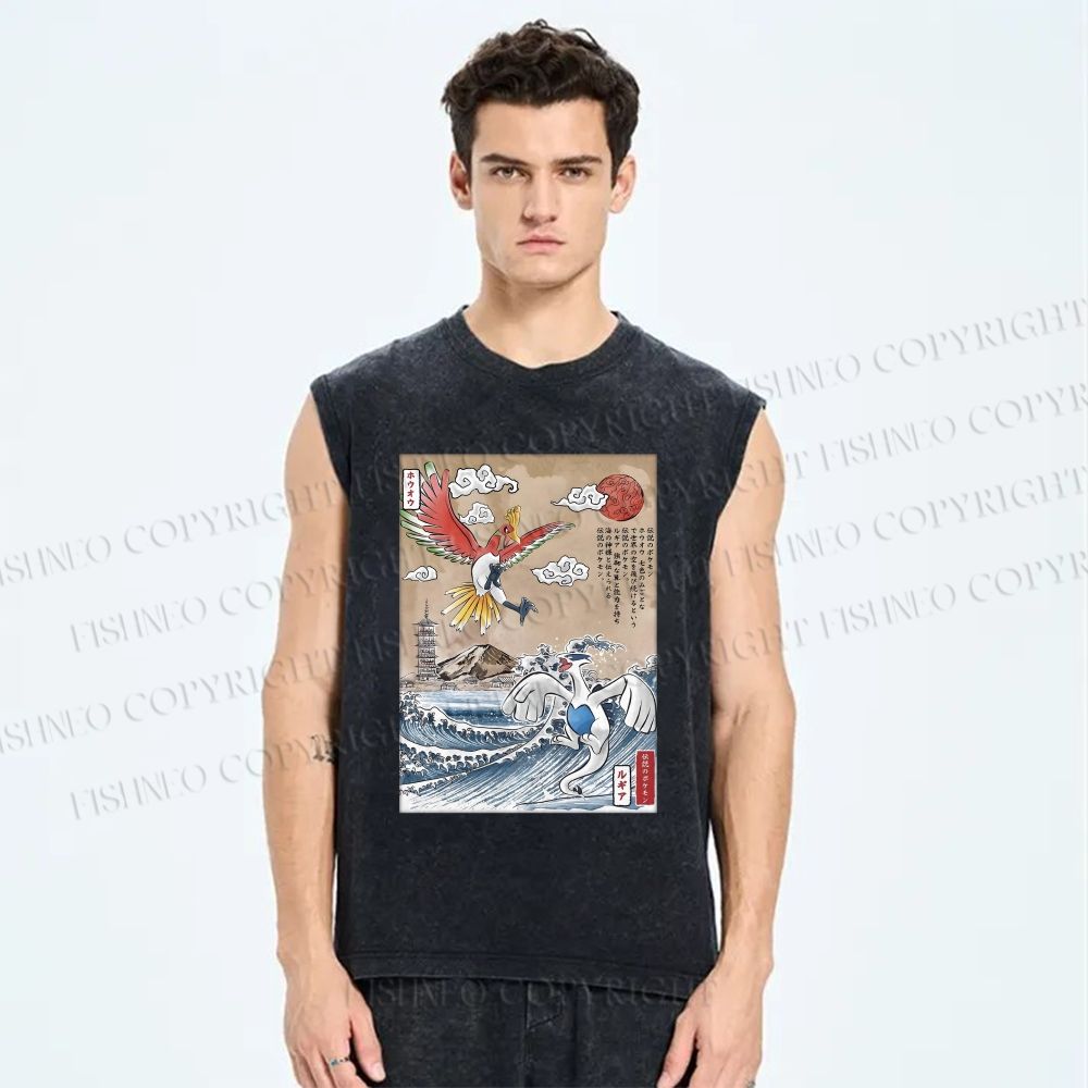 Unisex Lugia vs Ho-oh Printed Washed Tank Top