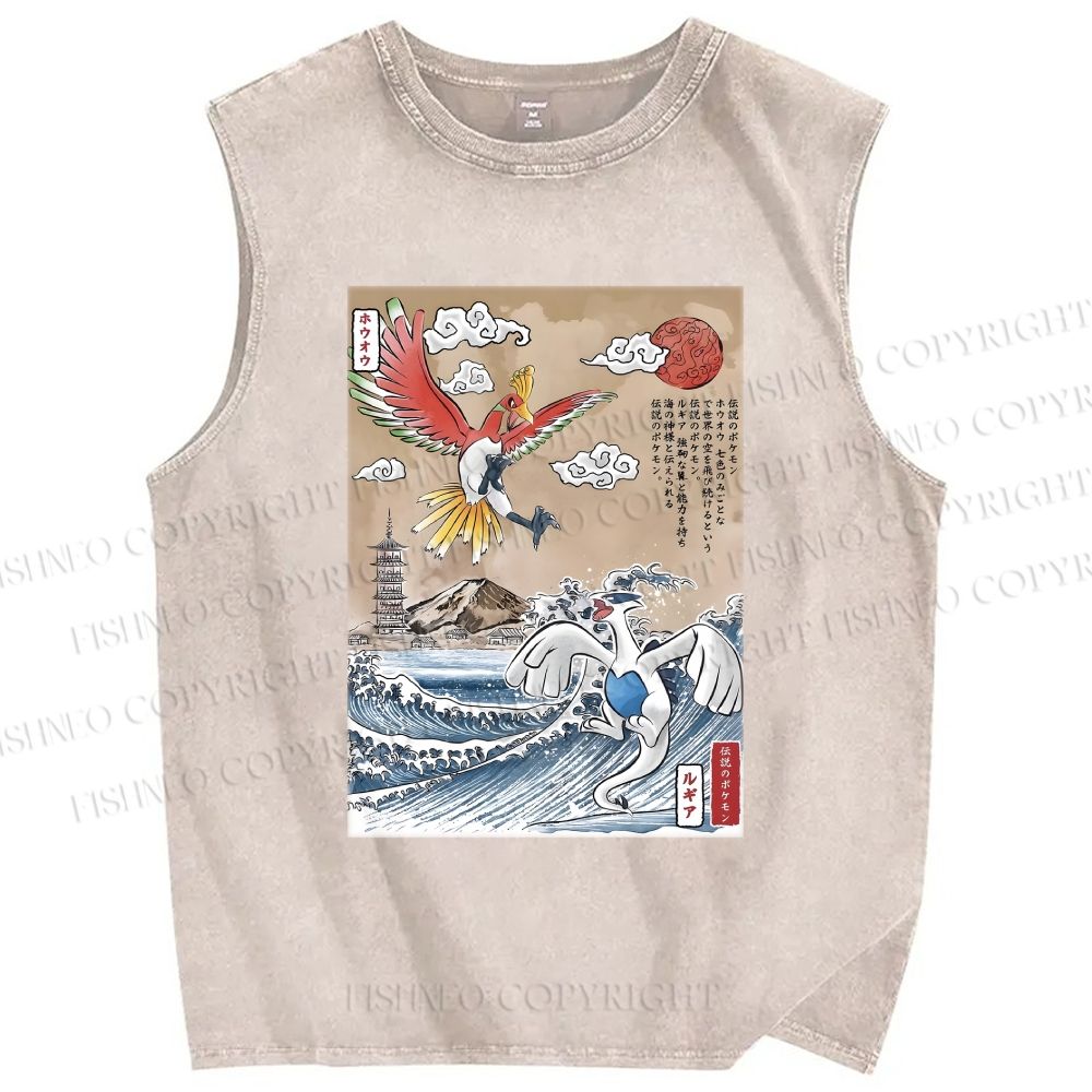 Unisex Lugia vs Ho-oh Printed Washed Tank Top