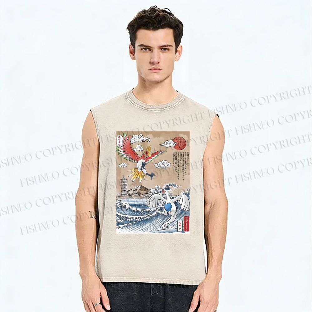 Unisex Lugia vs Ho-oh Printed Washed Tank Top