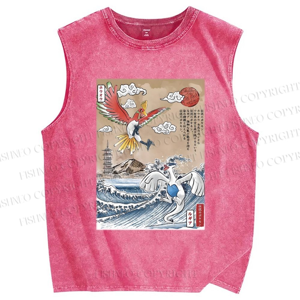 Unisex Lugia vs Ho-oh Printed Washed Tank Top