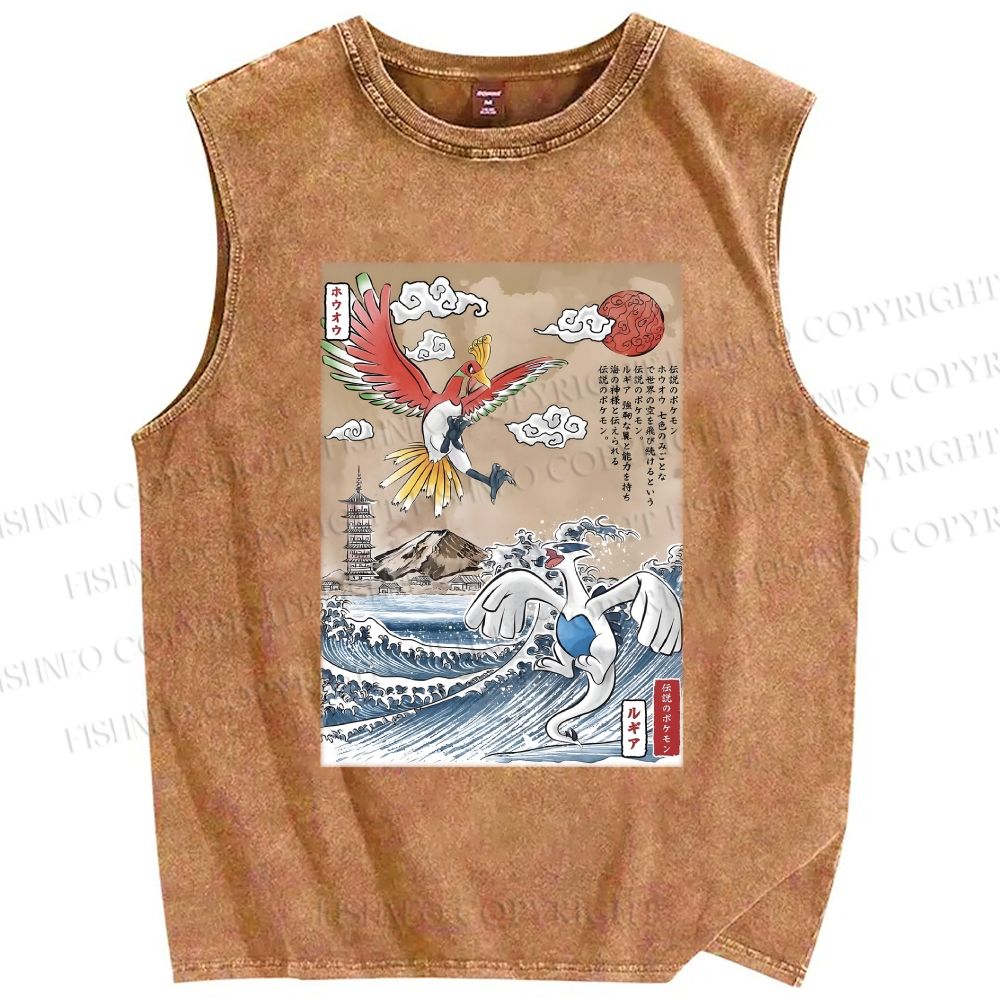 Unisex Lugia vs Ho-oh Printed Washed Tank Top