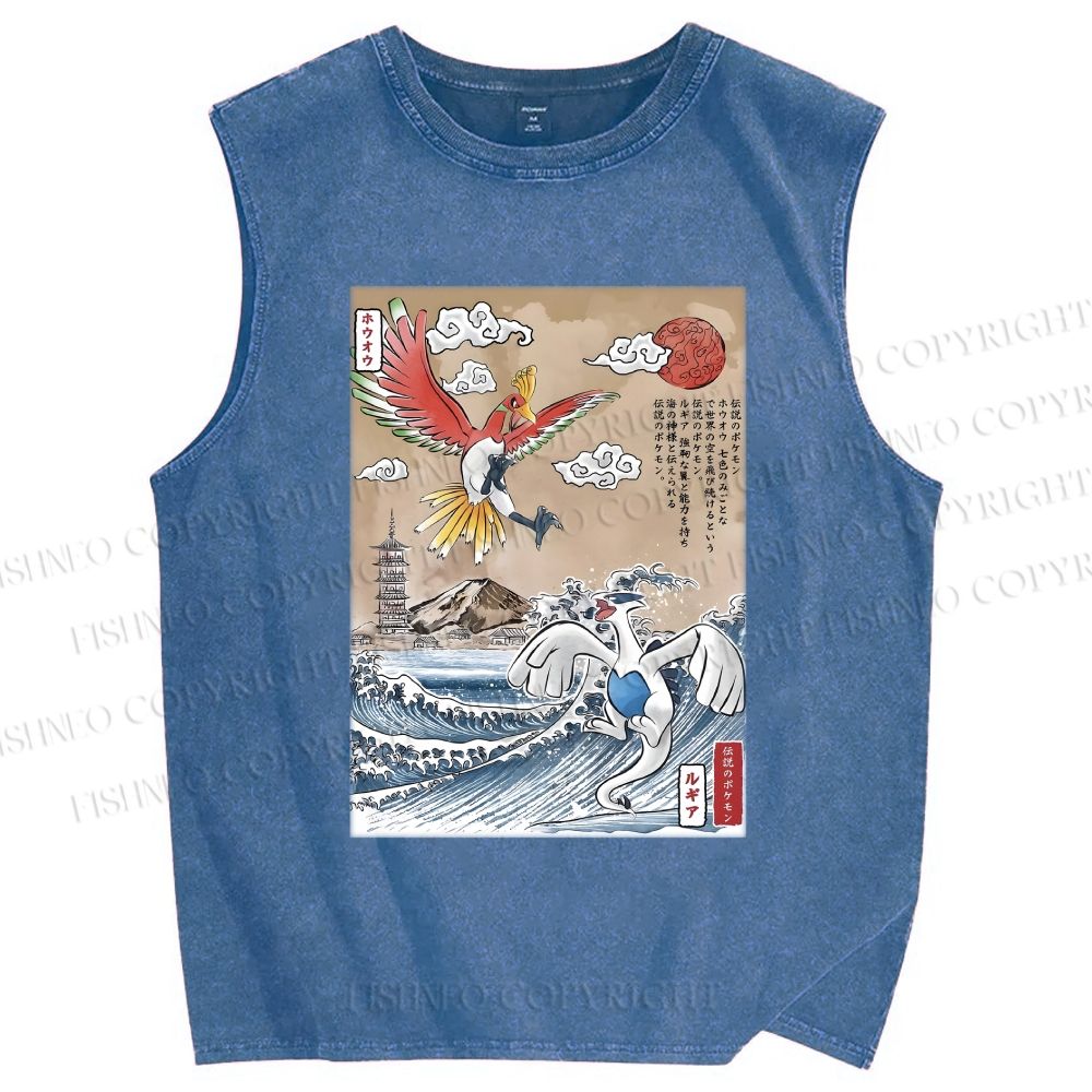 Unisex Lugia vs Ho-oh Printed Washed Tank Top