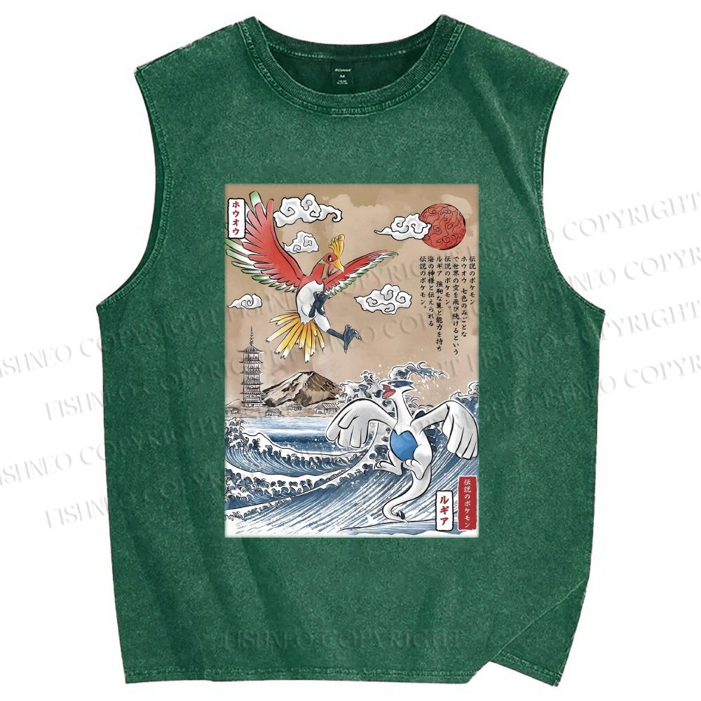 Unisex Lugia vs Ho-oh Printed Washed Tank Top