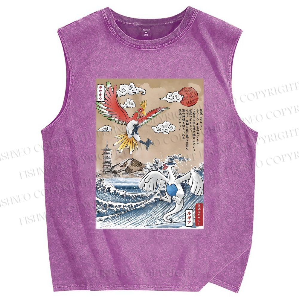 Unisex Lugia vs Ho-oh Printed Washed Tank Top