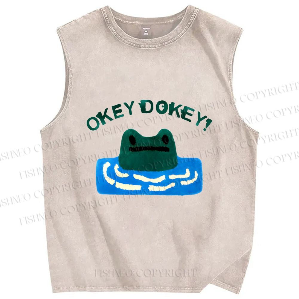 Unisex Okey Dokey Frog in Water Printed Washed Tank Top