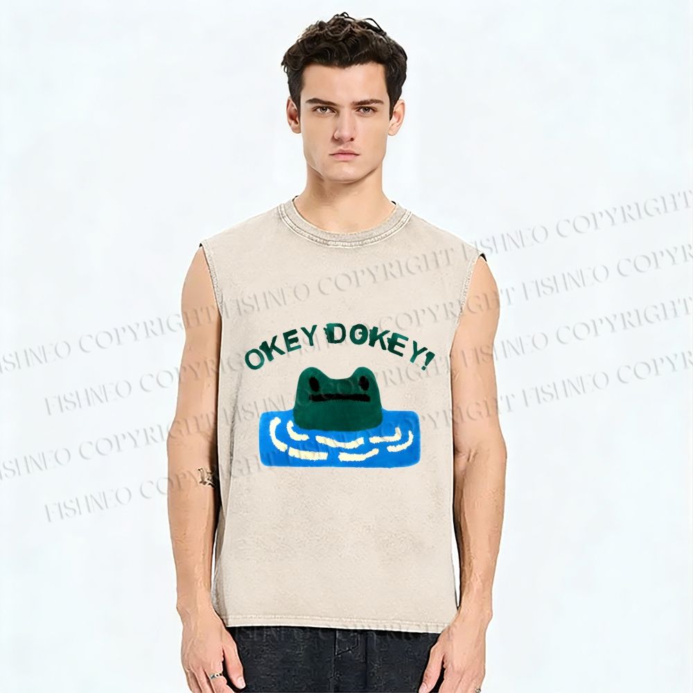 Unisex Okey Dokey Frog in Water Printed Washed Tank Top