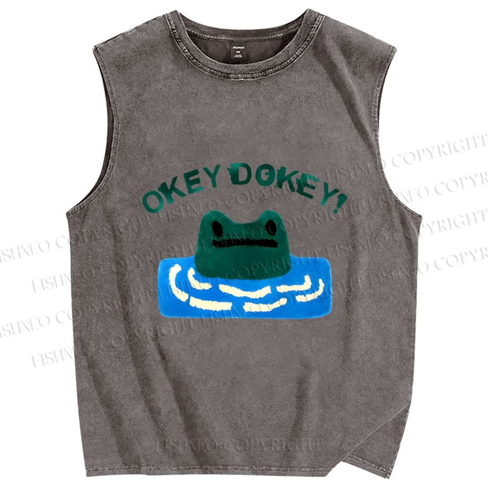 Unisex Okey Dokey Frog in Water Printed Washed Tank Top