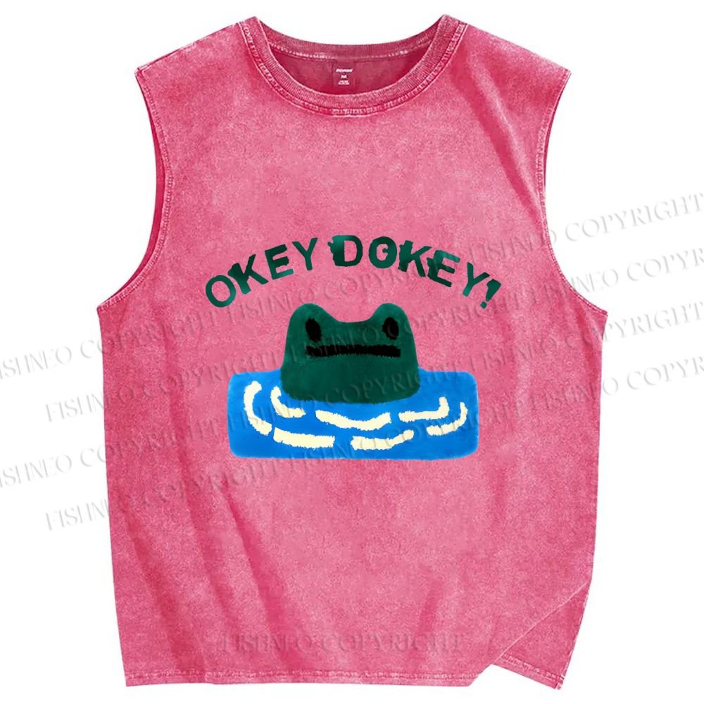Unisex Okey Dokey Frog in Water Printed Washed Tank Top