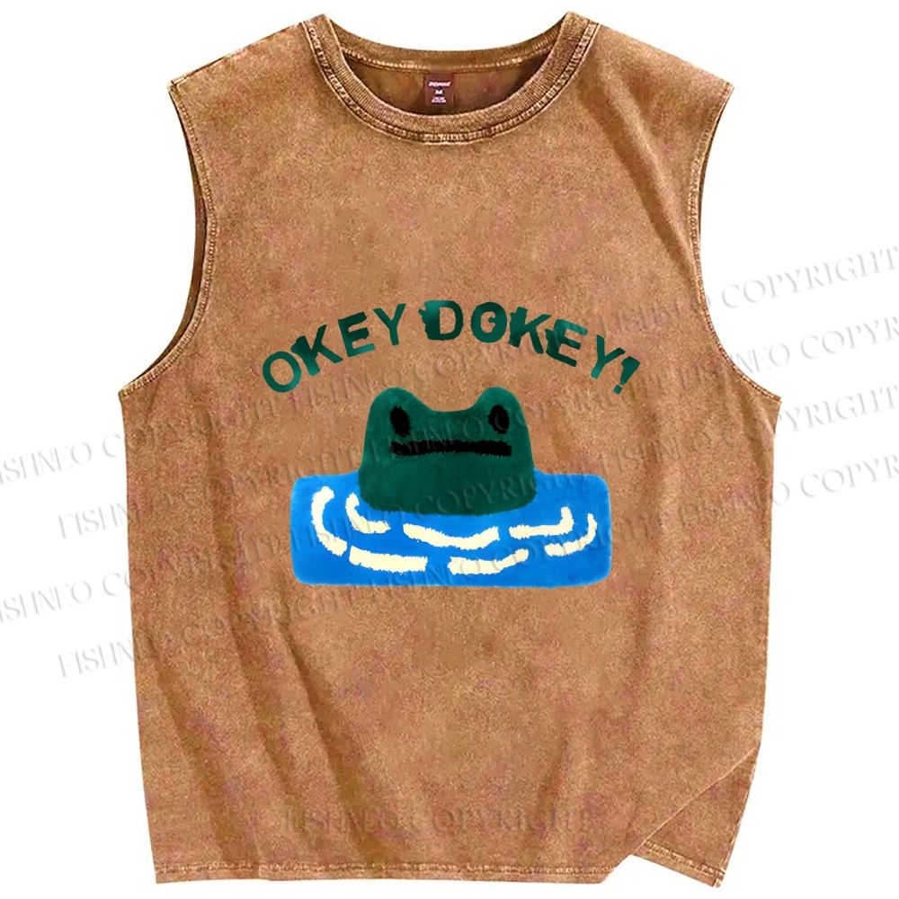 Unisex Okey Dokey Frog in Water Printed Washed Tank Top