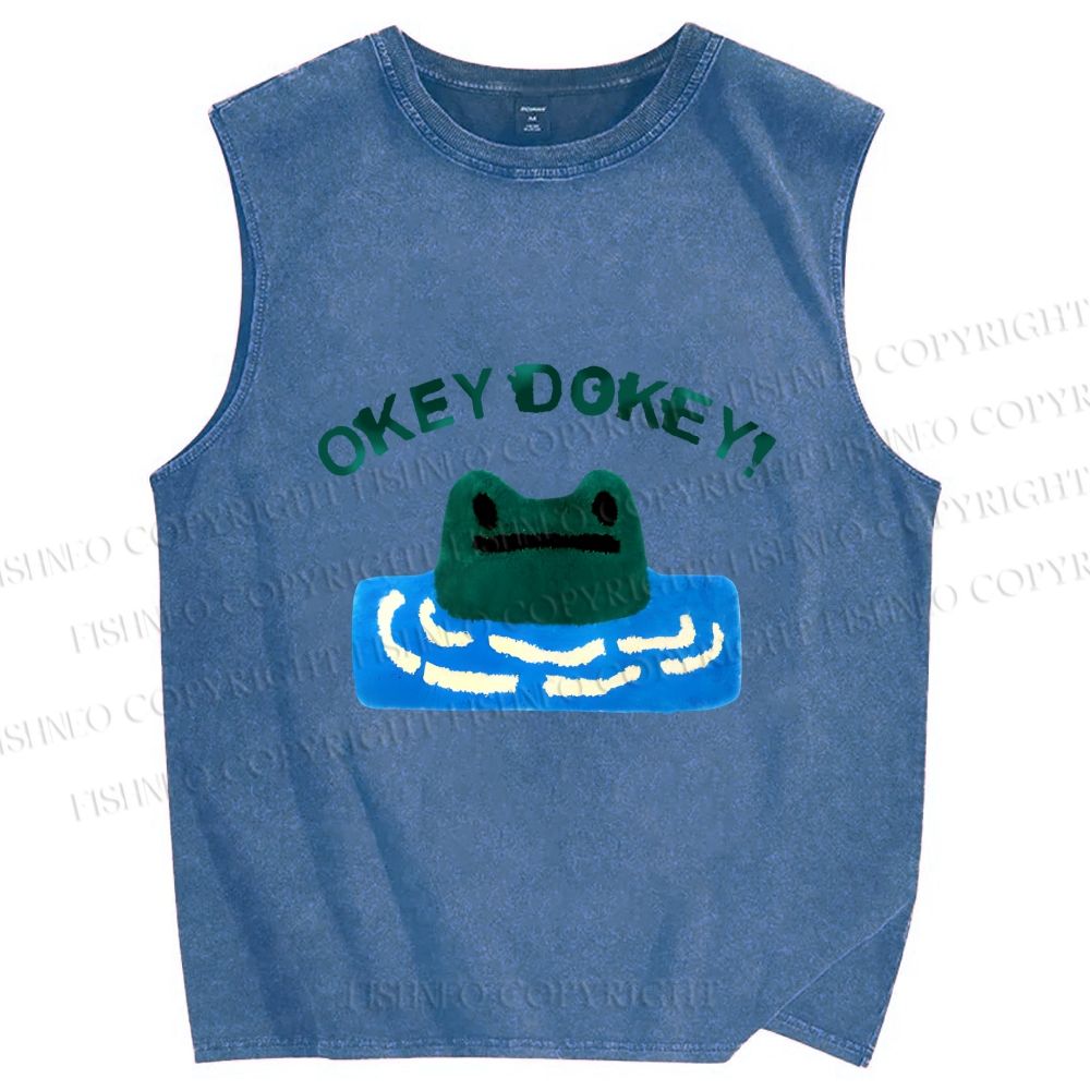 Unisex Okey Dokey Frog in Water Printed Washed Tank Top