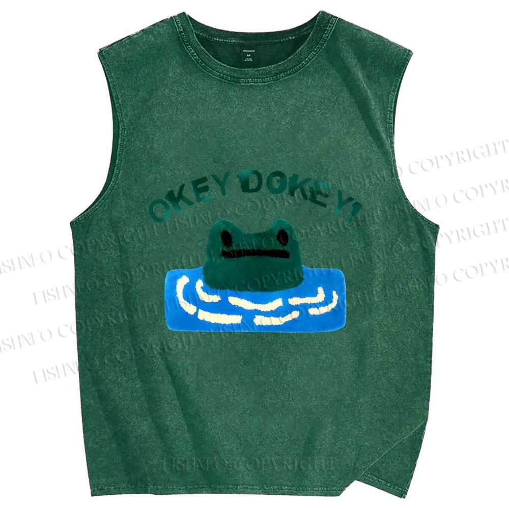 Unisex Okey Dokey Frog in Water Printed Washed Tank Top