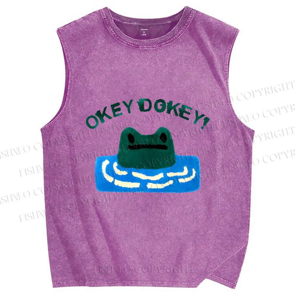 Unisex Okey Dokey Frog in Water Printed Washed Tank Top