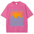 Unisex Bauhaus Sea Wave Sunset Printed Washed Tee