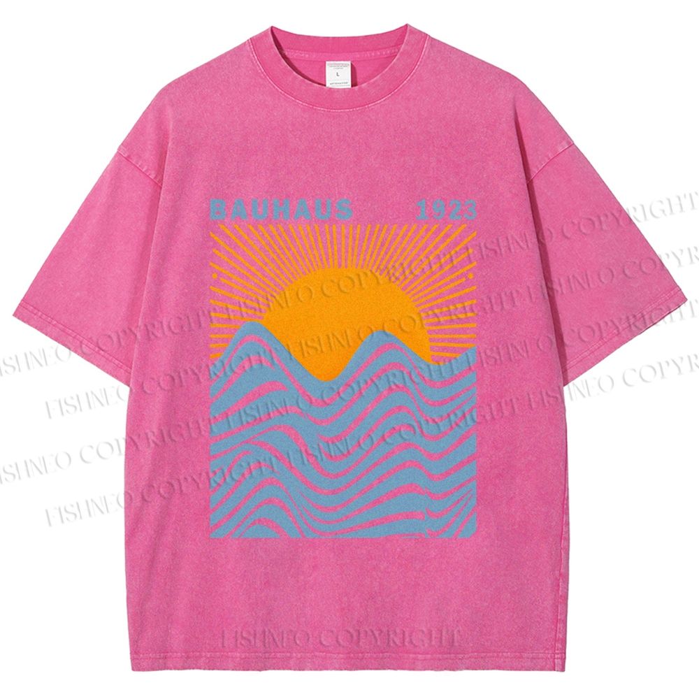 Unisex Bauhaus Sea Wave Sunset Printed Washed Tee