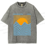 Unisex Bauhaus Sea Wave Sunset Printed Washed Tee