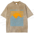 Unisex Bauhaus Sea Wave Sunset Printed Washed Tee