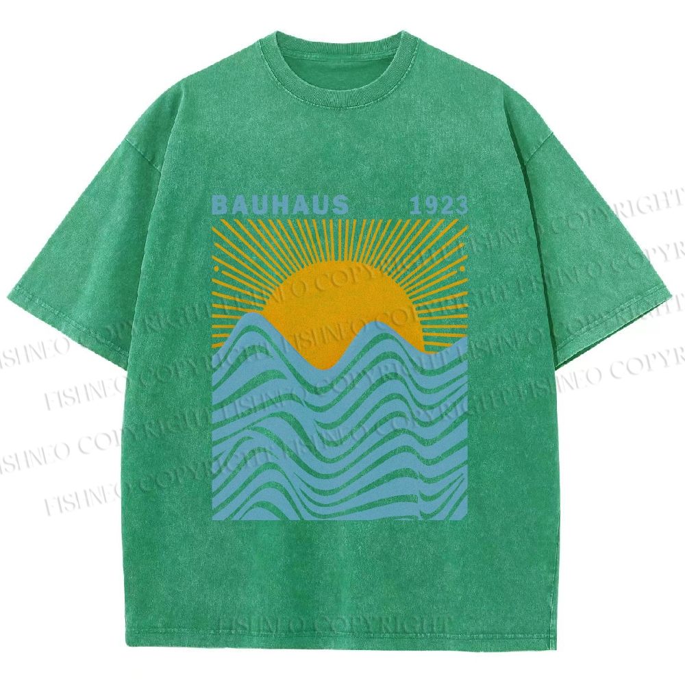 Unisex Bauhaus Sea Wave Sunset Printed Washed Tee