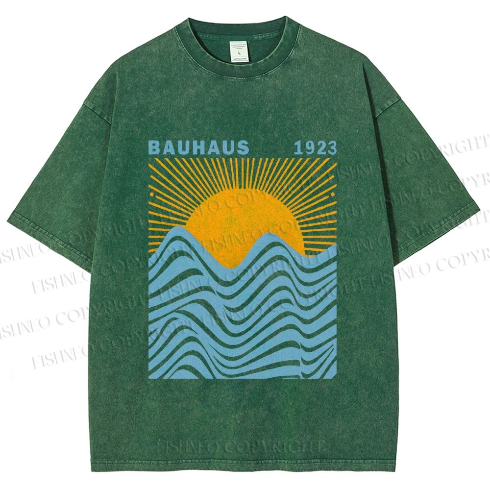 Unisex Bauhaus Sea Wave Sunset Printed Washed Tee