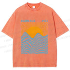 Unisex Bauhaus Sea Wave Sunset Printed Washed Tee