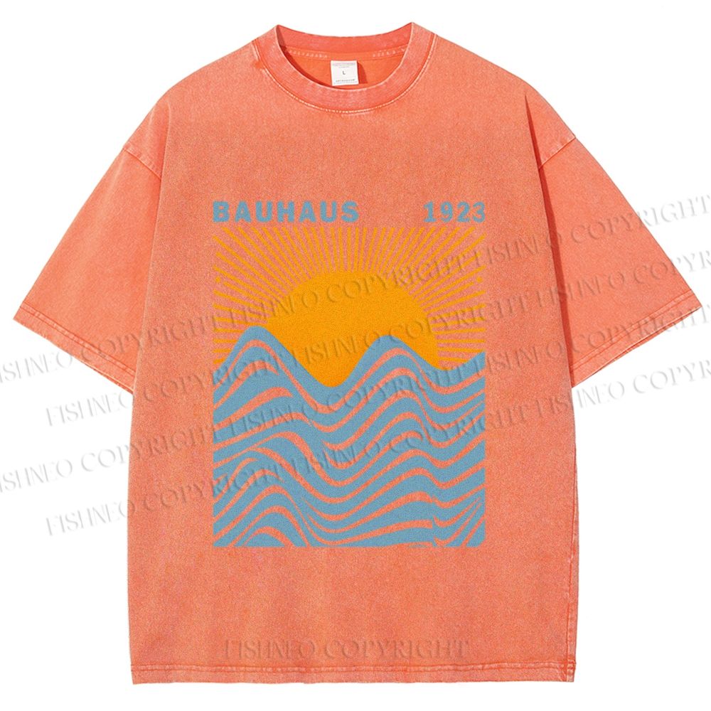 Unisex Bauhaus Sea Wave Sunset Printed Washed Tee
