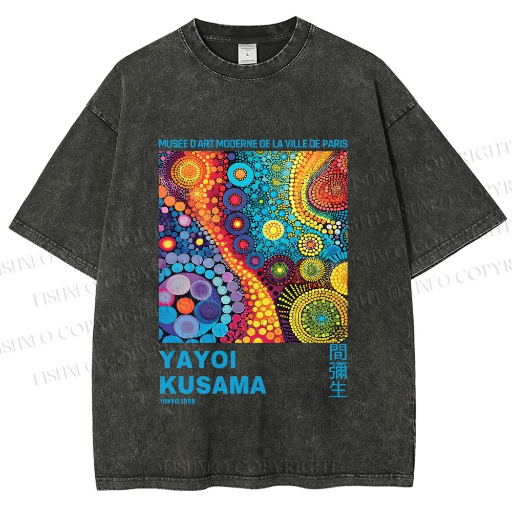 Unisex Yayoi Kusama Multicolor Graffiti Printed Washed Tee