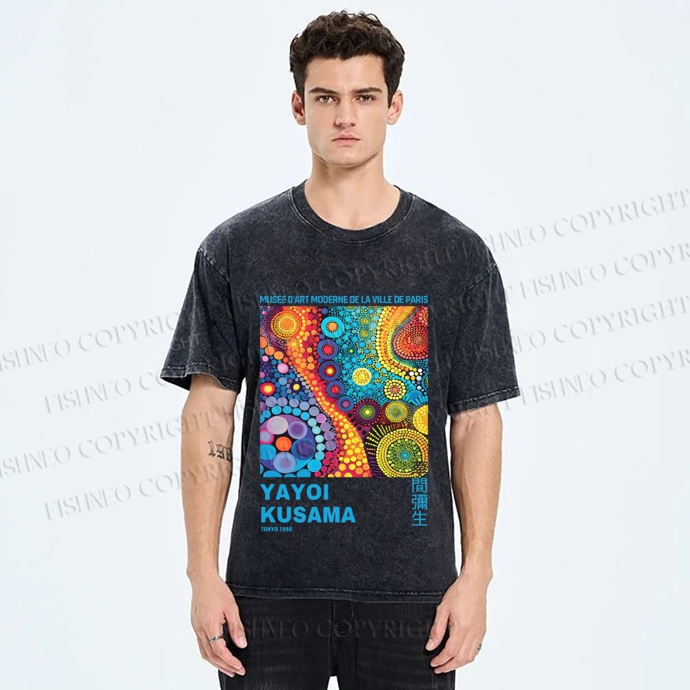 Unisex Yayoi Kusama Multicolor Graffiti Printed Washed Tee