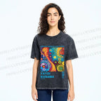 Unisex Yayoi Kusama Multicolor Graffiti Printed Washed Tee