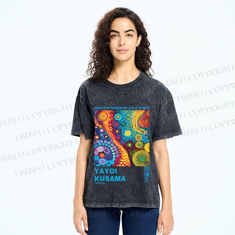 Unisex Yayoi Kusama Multicolor Graffiti Printed Washed Tee