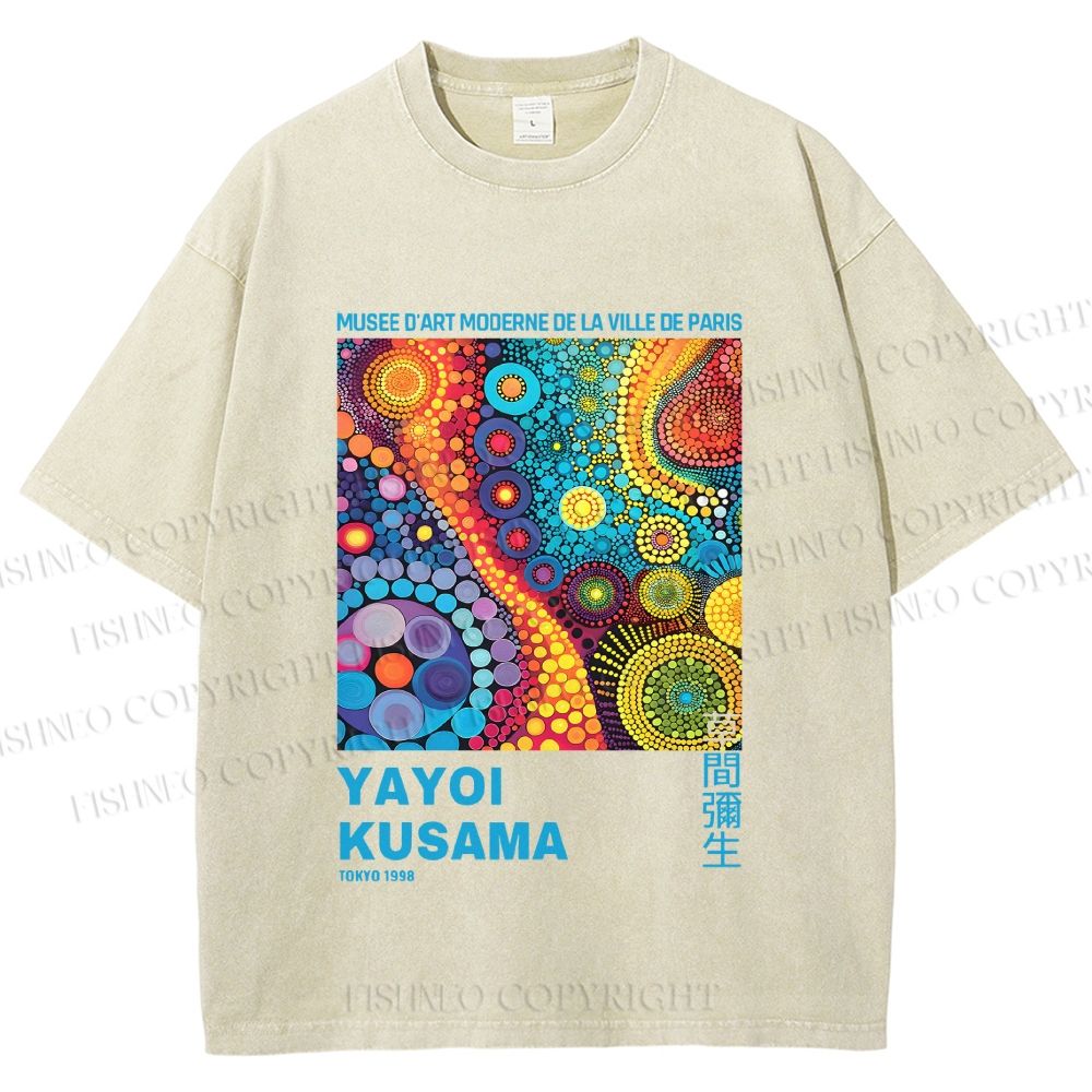 Unisex Yayoi Kusama Multicolor Graffiti Printed Washed Tee