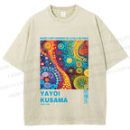 Unisex Yayoi Kusama Multicolor Graffiti Printed Washed Tee