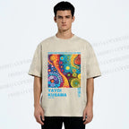 Unisex Yayoi Kusama Multicolor Graffiti Printed Washed Tee
